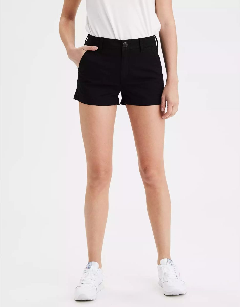 Shorts American Eagle AE High-Waisted Khaki Noir Femme | JWZ-36798097